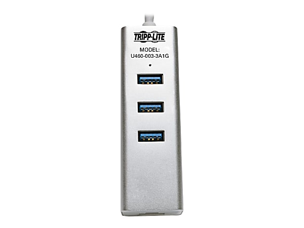 Tripp Lite 3-Port USB 3.1 Gen 1 USB-C Portable Hub/Adapter, 3 USB-A Ports and Gigabit Ethernet Port, Thunderbolt 3 Compatible - Hub - 3 x SuperSpeed USB 3.0 + 1 x 1Gb Ethernet - desktop