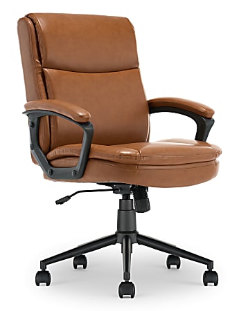 Click365 Transform 2.0 Ergonomic Bonded Leather Mid-Back Office Chair, Cognac/Black