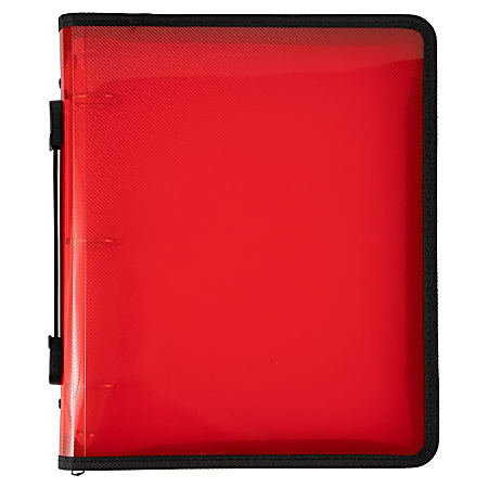 JAM PAPER 3 Ring Plastic Zipper Binder, 1.5 inch, Red, Sold Individually