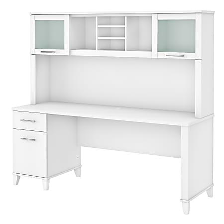 White home office desk 2025 with hutch