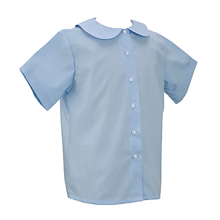 Royal Park Girls Uniform, Short-Sleeve Peter Pan Collar Dress Shirt, XX-Small, Blue
