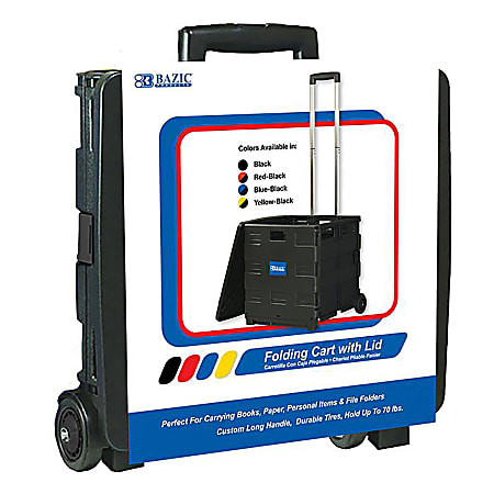 BAZIC Products Folding Cart On Wheels With Lid Cover, 18"H x 15"W x 16"D, Black/Gray