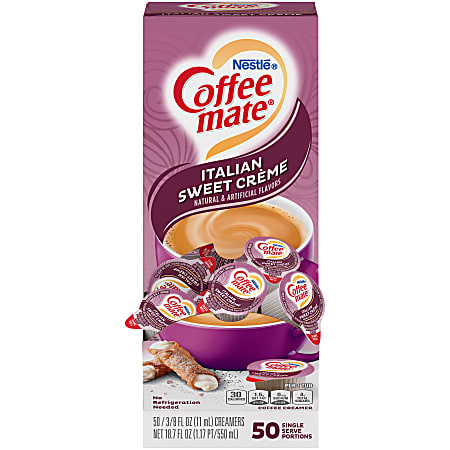Nestl Coffee mate Liquid Creamer Italian Sweet Cr me Flavor 0.375 Oz Single  Serve x 50 - Office Depot