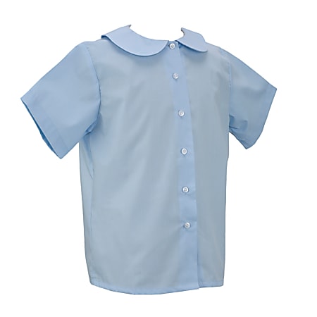Royal Park Girls Uniform, Short-Sleeve Peter Pan Collar Dress Shirt, X-Small, Blue
