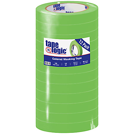 Tape Logic® Color Masking Tape, 3" Core, 0.75" x 180', Light Green, Case Of 12