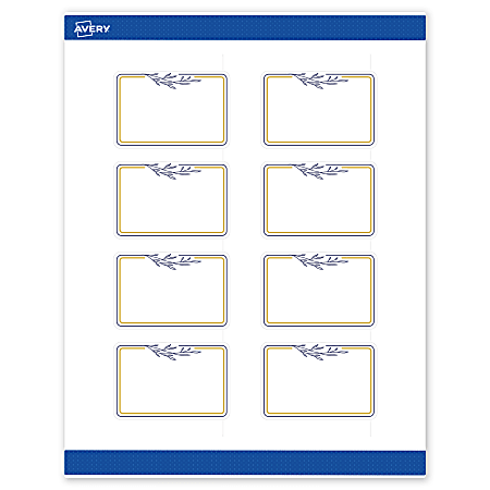 Avery® Print-To-The-Edge Labels & Sure Feed®, S00-DNE-PRWMP10, 2" x 3", Matte White, Preprinted Gold & Navy Border & Floral Design, Pack Of 80