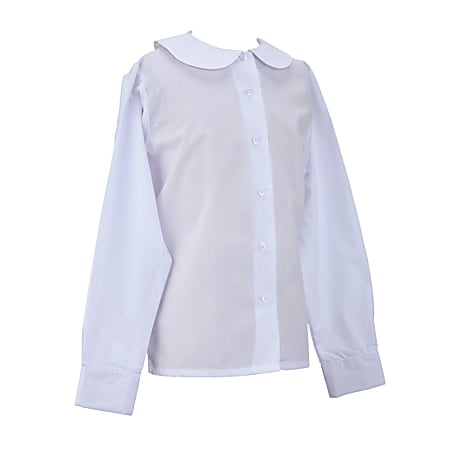 Royal Park Girls Uniform, Long Sleeve Peter Pan Collar Dress Shirt, X-Small, White