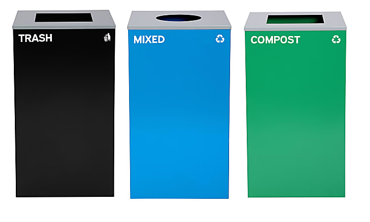 Alpine Industries Stainless-Steel Open Top Mixed Recycling, Compost And Trash Can Set, 29 Gallons, Black/Blue/Green - ALP4450-BLK-KIT33