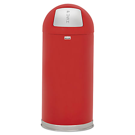 Rubbermaid® Commercial Round Steel Top Push-Door Waste Receptacle, 15 Gallons, Red