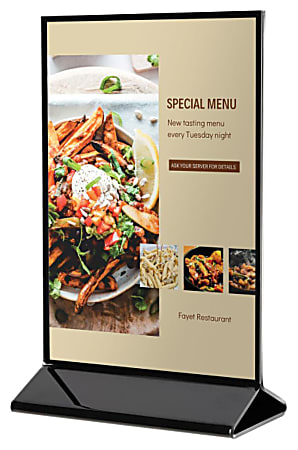 Deflecto® Double-Sided Sign Holder With Black Frame & Base, 6"H x 4"W, Black/Clear