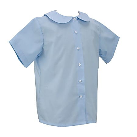 Royal Park Girls Uniform, Short-Sleeve Peter Pan Collar Dress Shirt, Small, Blue