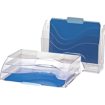 Officemate Clear Wave 2-way Desktop Organizer - 3 Compartment(s) - 3 Tier(s) - 11.3" Height x 13" Width x 3.6" Depth - Desktop - Clear - Plastic - 1 Each