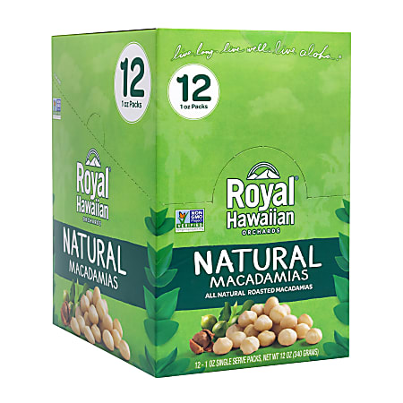 Royal Hawaiian Natural Macadamias, 1 Oz, Box Of 12 Packs