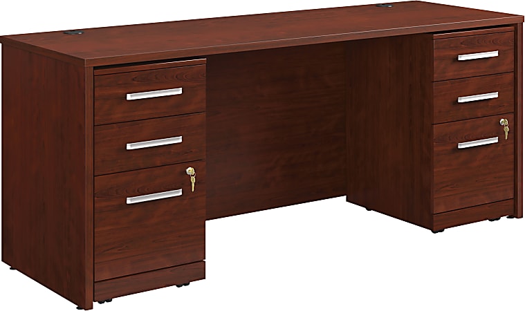 Sauder® Affirm Collection Executive Desk With Two 3-Drawer Mobile Pedestal Files, 72"W x 24"D, Classic Cherry