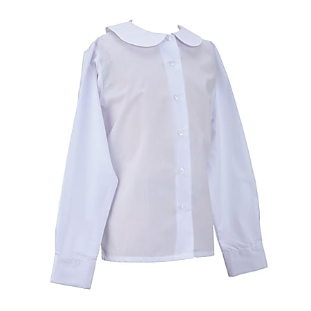 Royal Park Girls Uniform, Long Sleeve Peter Pan Collar Dress Shirt, Medium, White