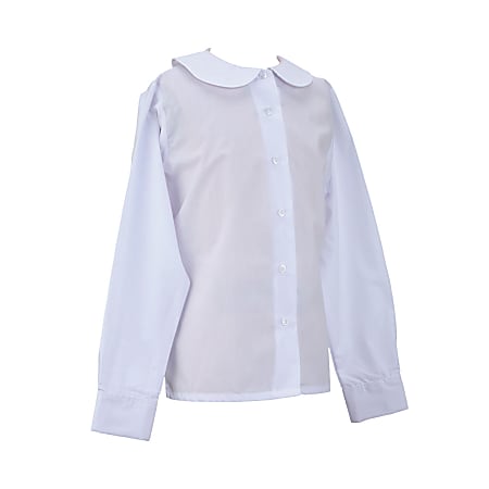 Royal Park Girls Uniform, Long Sleeve Peter Pan Collar Dress Shirt, X-Large, White