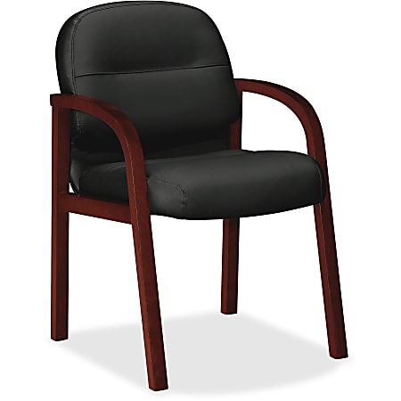 HON® 2190 Pillow-Soft Wood Series Guest Arm Chair, 36"H x 20 1/4"W x 18"D, Mahogany Frame, Black Leather