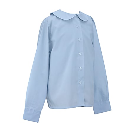 Royal Park Girls Uniform, Long Sleeve Peter Pan Collar Dress Shirt, Small, Blue
