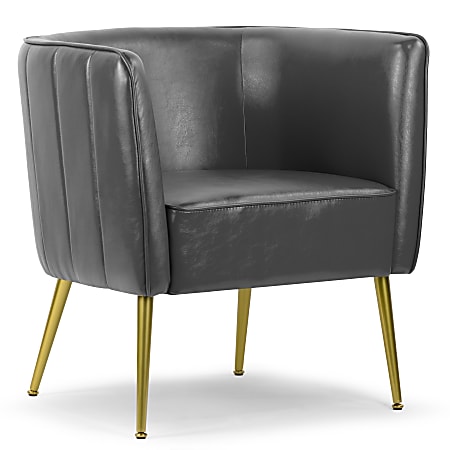 Glamour Home Avian Faux Leather Accent Chair With Decorative Stitching, Gray/Gold
