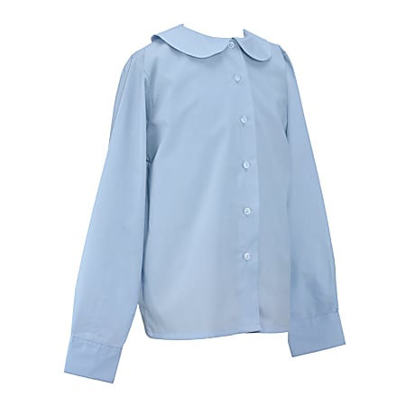 Royal Park Girls Uniform, Long Sleeve Peter Pan Collar Dress Shirt, X-Large, Blue