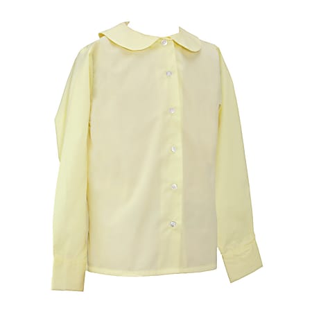 Royal Park Girls Uniform, Long Sleeve Peter Pan Collar Dress Shirt, Small, Yellow