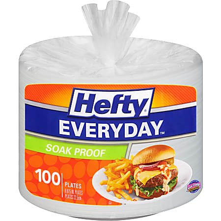 Hefty Everyday Soak Proof Disposable Foam Plates, 8 14/16 Diameter, White,  Pack Of 100