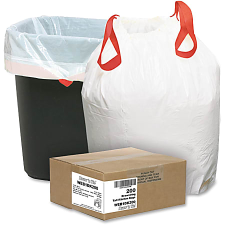 Draw 'n Tie® 0.9-mil Trash Bags, 13 Gallons, 24-1/2" x 27-3/8", White, Box Of 200