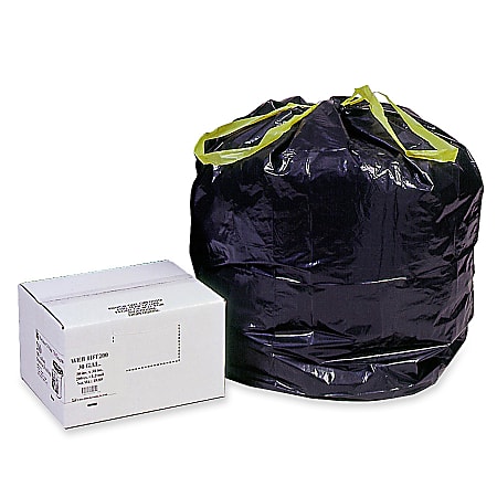 Webster® Drawstring Trash Can Liners, 30 Gallons, Black, Box Of 200