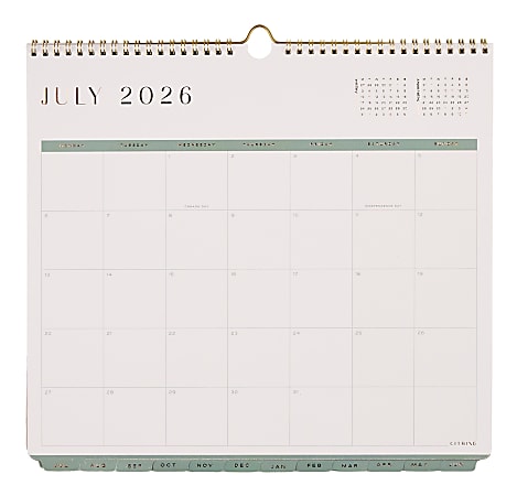 Citrine 12-Month Wall Calendar, 12-1/2” x 13-1/2”, Ivory & Sage, July 2026 - June 2027, Total Qty 1