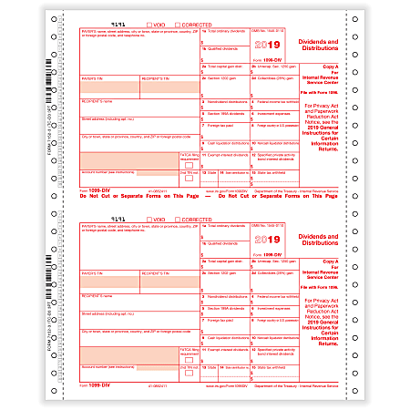 ComplyRight 1099-DIV Tax Forms, Continuous Pin Feed, Copies A/B/C, 3-Part, 9" x 11", Pack Of 100 Forms