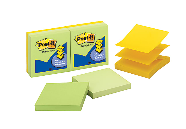 Post-it Dispenser Pop-up Notes, 3 in. x 3 in., 6 Pads, 100 Sheets/Pad, Assorted Colors