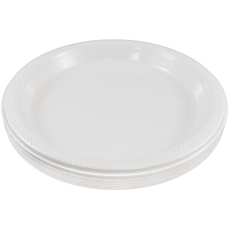 JAM PAPER Round Plastic Party Plates, Small, 7 inch, White, 20/Pack 