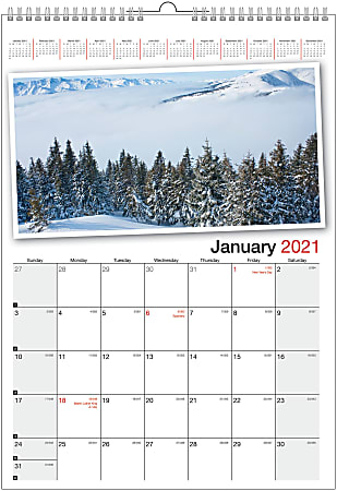 Office Depot® Brand Monthly Wall Calendar, 12" x 17", Scenic, January to December 2021, ODUS2001-004