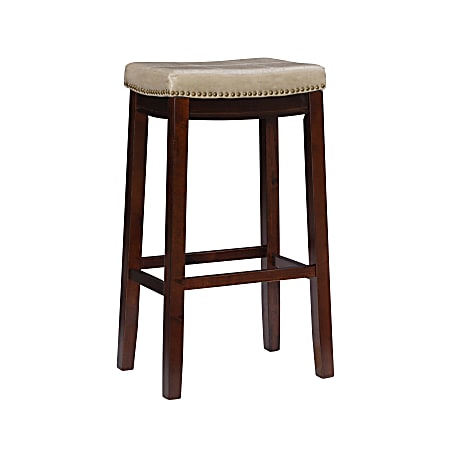 Linon Walker Backless Faux Leather Bar Stool, Dark Brown/Jute