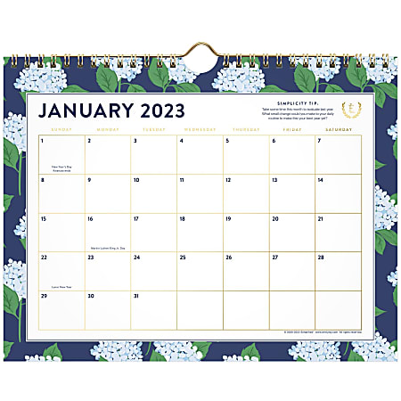 Simplified by Emily Ley for AT-A-GLANCE Carolina Dogwood 2023 RY Monthly Wall Calendar, Medium, 11" x 8 1/2"