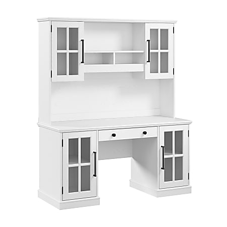 Bush Furniture Westbrook 60"W Computer Desk With Hutch And Storage, White Ash, Standard Delivery