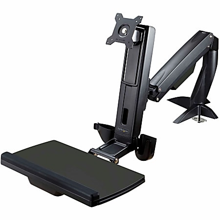 StarTech.com Sit Stand Monitor Arm - Desk Mount Sit-Stand Workstation up to 34 inch VESA Display - Standing Desk Converter - Keyboard Tray - Desk mount sit-stand monitor arm supports single VESA display up to 34in 17.6lb