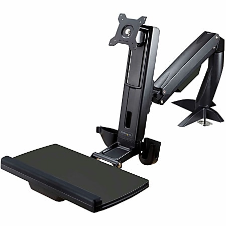 StarTech.com Sit Stand Monitor Arm - Desk Mount Sit-Stand Workstation up to 34 inch VESA Display - Standing Desk Converter - ARMSTSCP1