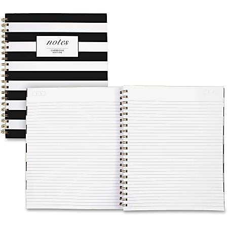 Cambridge Hardcover Wirebound Notebook - 160 Pages - Twin Wirebound - Both Side Ruling Surface - Ruled - 11" x 8 7/8" - Black & White Stripe Cover - Hard Cover, Dual Sided - 1 Each