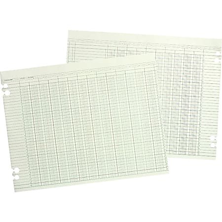 Wilson Jones® Columnar Ruled Sheets, 9 1/4" x 11 7/8", 30 Lines, 8 Columns, 100/Pack - 24 lb - Ledger - 11 7/8" x 9 1/4" Sheet Size - 4 x Holes - Green Sheet(s) - Brown, Green Print Color - Paper - 100 / Pack