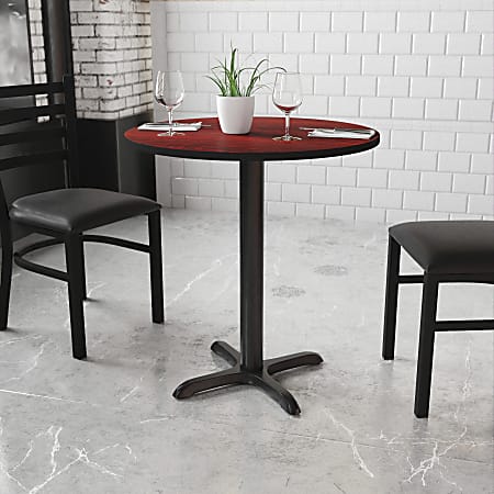 Flash Furniture Round Laminate Table Top With Table Height Base, 31-3/16"H x 30"W x 30"D, Mahogany