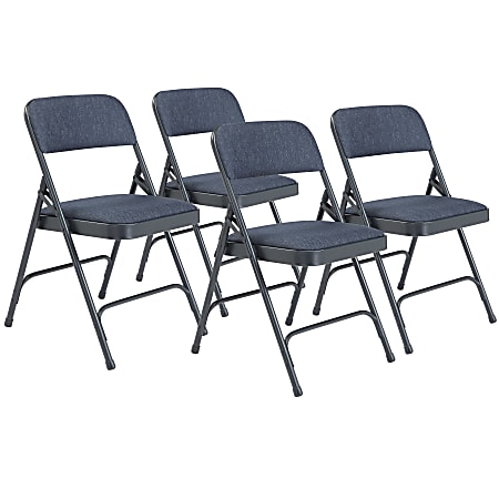 National Public Seating 2200 2-Hinge Folding Chairs, Blue/Char-Blue, Set Of 4 Chairs