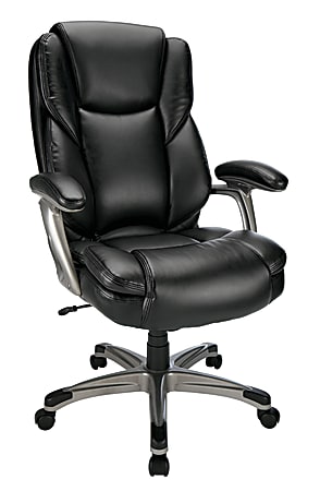 Realspace® Cressfield Bonded Leather High-Back Executive Chair, Black/Silver, BIFMA Compliant