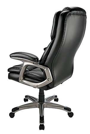 Realspace® Cressfield Bonded Leather High-Back Executive Chair, Black/Silver, BIFMA Compliant