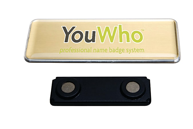 YouWho™ Professional Name Badge Kit, Laser, 1" x 3", Gold