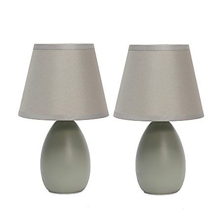 Simple Designs Mini Egg Oval Ceramic Table Lamps, 9-7/16"H, Gray Shade/Gray Base, Pack Of 2 Lamps