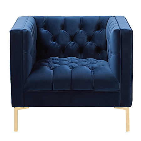 Baxton Studio Lola Velvet Lounge Chair, Navy/Gold