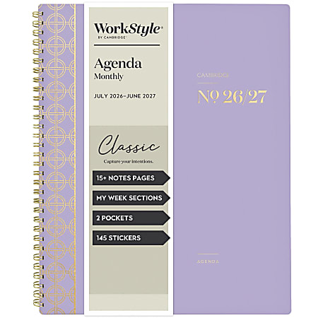 Mead Cambridge® WorkStyle® Classic Academic 2026-2027 Monthly Planner, Misty Lavender, Large, 8 1/2" x 11"