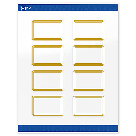 Avery® Print-To-The-Edge Labels & Sure Feed®, S00-DHF-PRWGP10, 2"x3", Glossy White, Preprinted Multi-Lined Gold Border Design, Pack Of 80