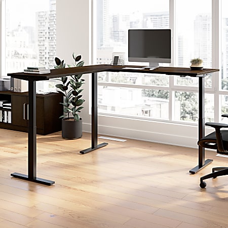 Bush Business Furniture Move 60 Series 72"W Height Adjustable L Shaped Standing Desk, Mocha Cherry/Black Powder Coat, Standard Delivery